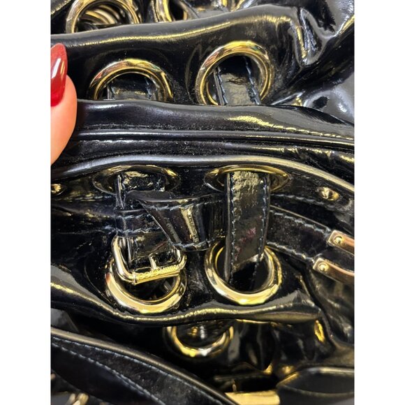 Jimmy Choo Black Patent Leather Bucket Bag With Gold Accents - Picture 8 of 12